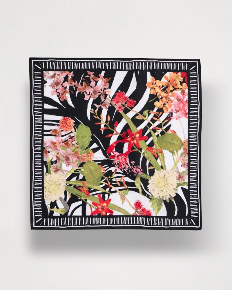 Chicos Tropical Square Scarf - BLACK