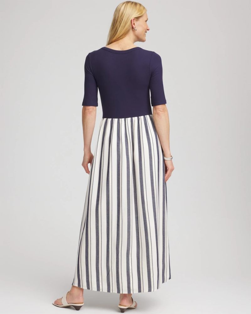 Chicos Mixed Metallic Striped Maxi Dress - ECRU