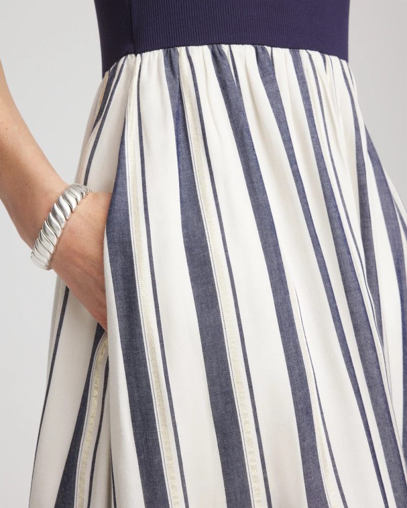 Chicos Mixed Metallic Striped Maxi Dress - ECRU