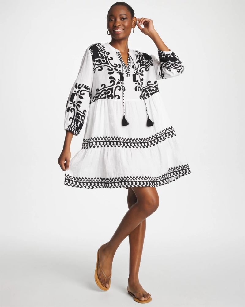 Chicos Woven Printed Swim Cover-Up Dress - ALABASTER