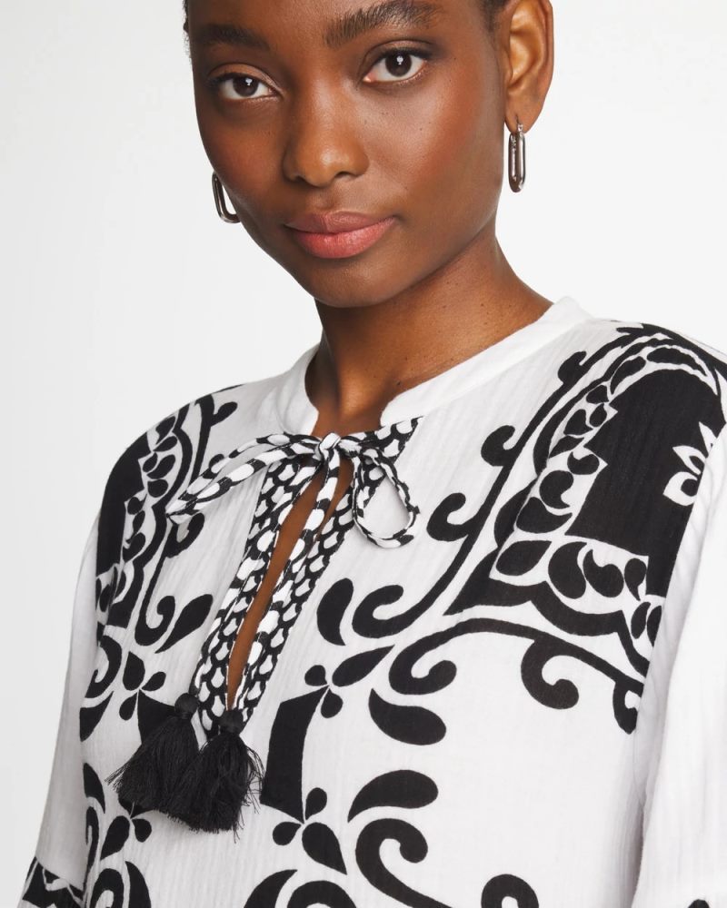 Chicos Woven Printed Swim Cover-Up Dress - ALABASTER