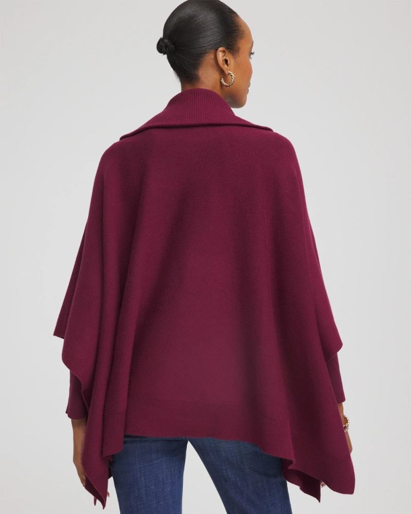 Chicos Cashmere-Blend Pullover Sweater Poncho - DEEP CHIANTI