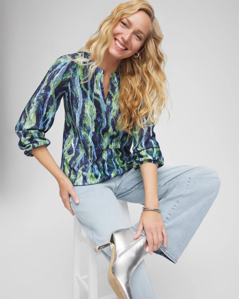 Chicos Ocean Plume Crinkle Top - PASSPORT BLUE