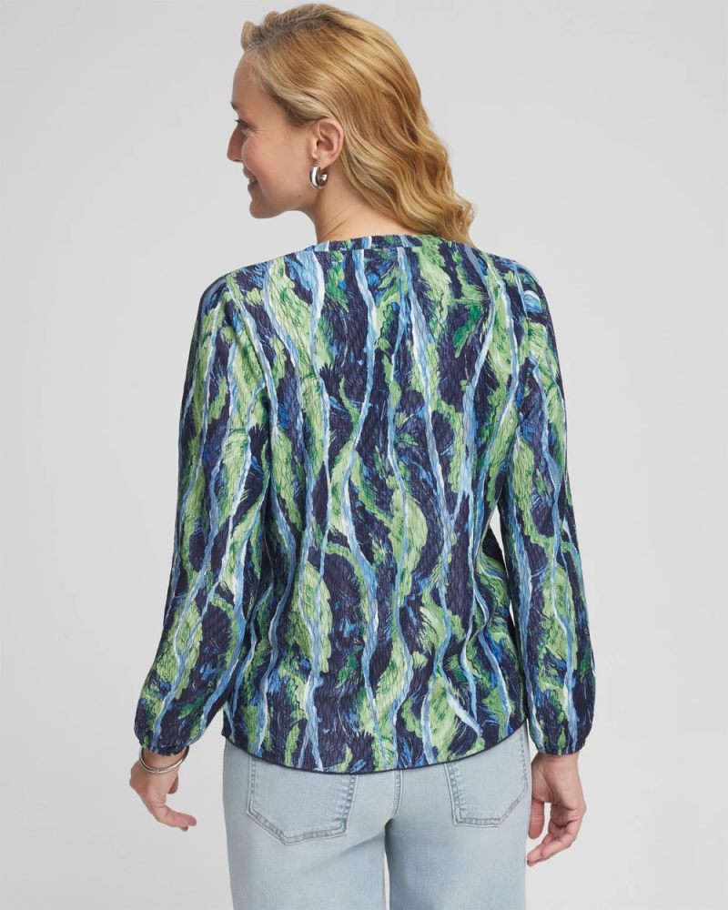 Chicos Ocean Plume Crinkle Top - PASSPORT BLUE