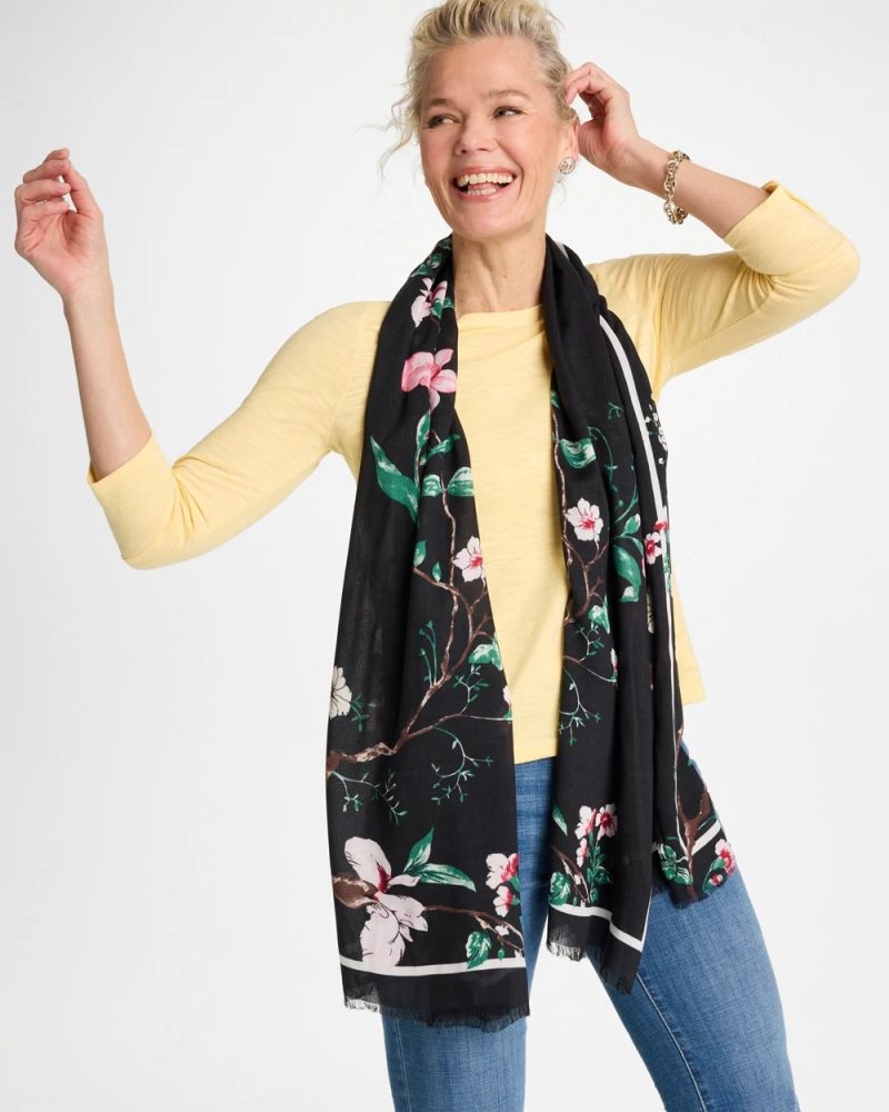 Chicos Kyoto Bloom Oblong Scarf - BLACK