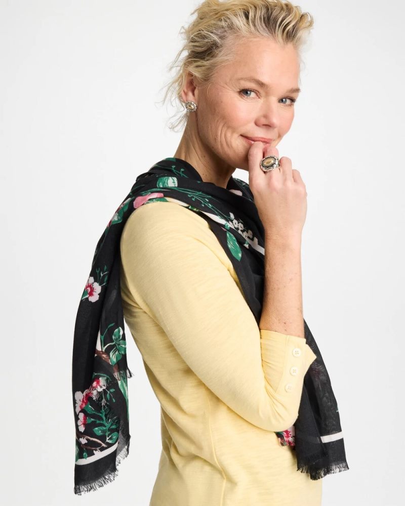Chicos Kyoto Bloom Oblong Scarf - BLACK