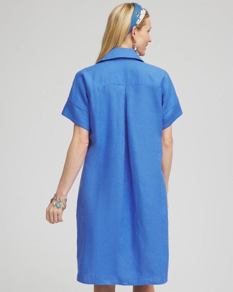 Chicos High-low Linen Shirtdress - BLUE PEARL