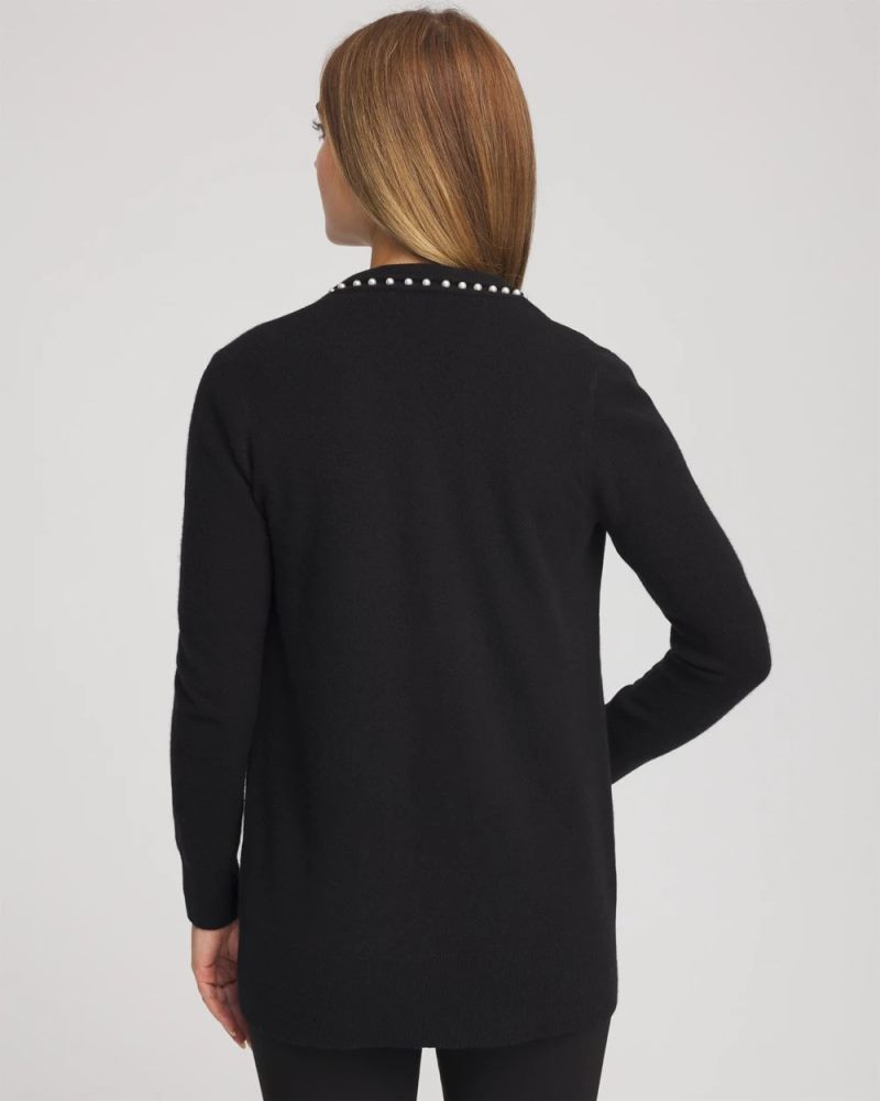 Chicos Cashmere Pearl-Trim Cardigan - BLACK