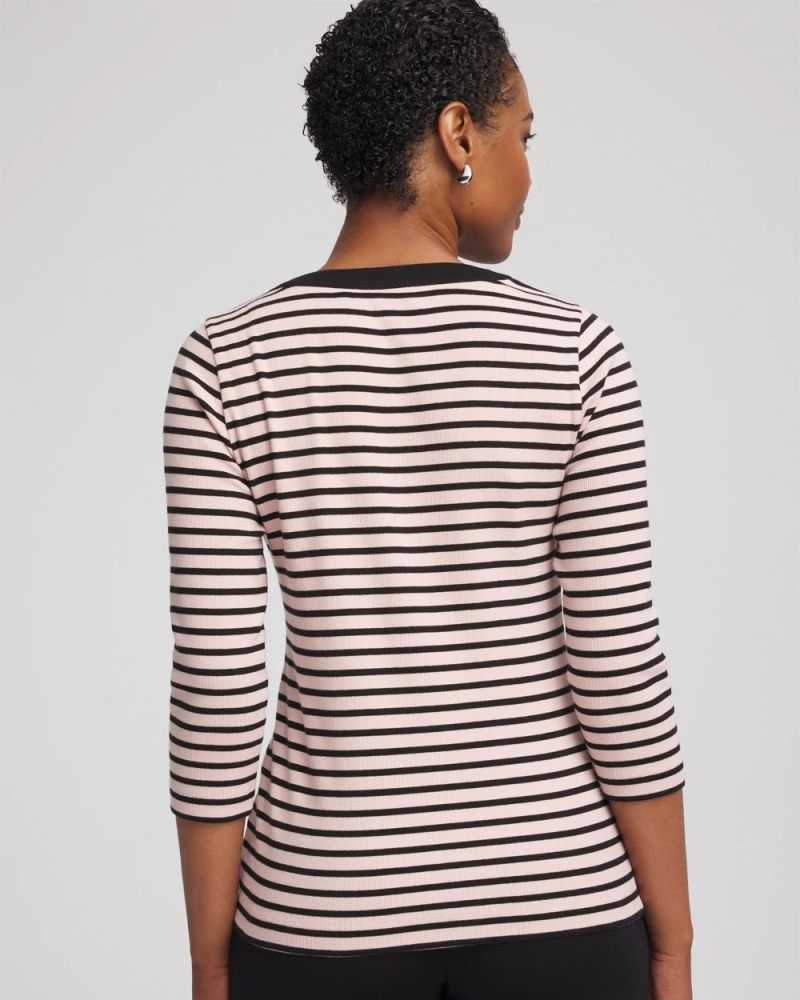Chicos Zenergy® Ribbed Striped Henley Tee - ROSE SMOKE