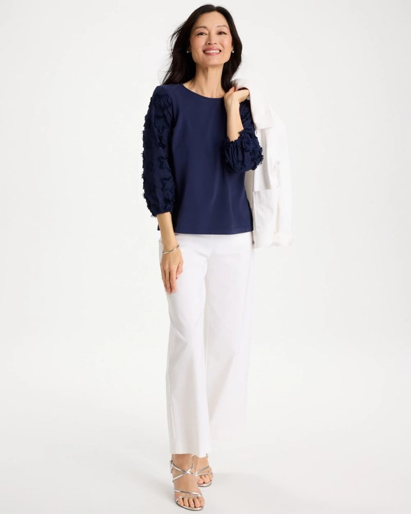 Chicos Star Cutout 3/4 Sleeved Tee - PASSPORT BLUE