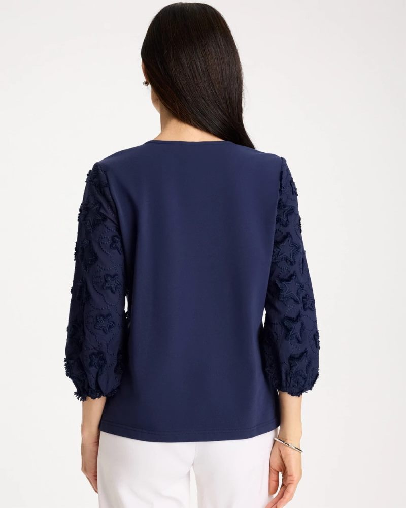 Chicos Star Cutout 3/4 Sleeved Tee - PASSPORT BLUE