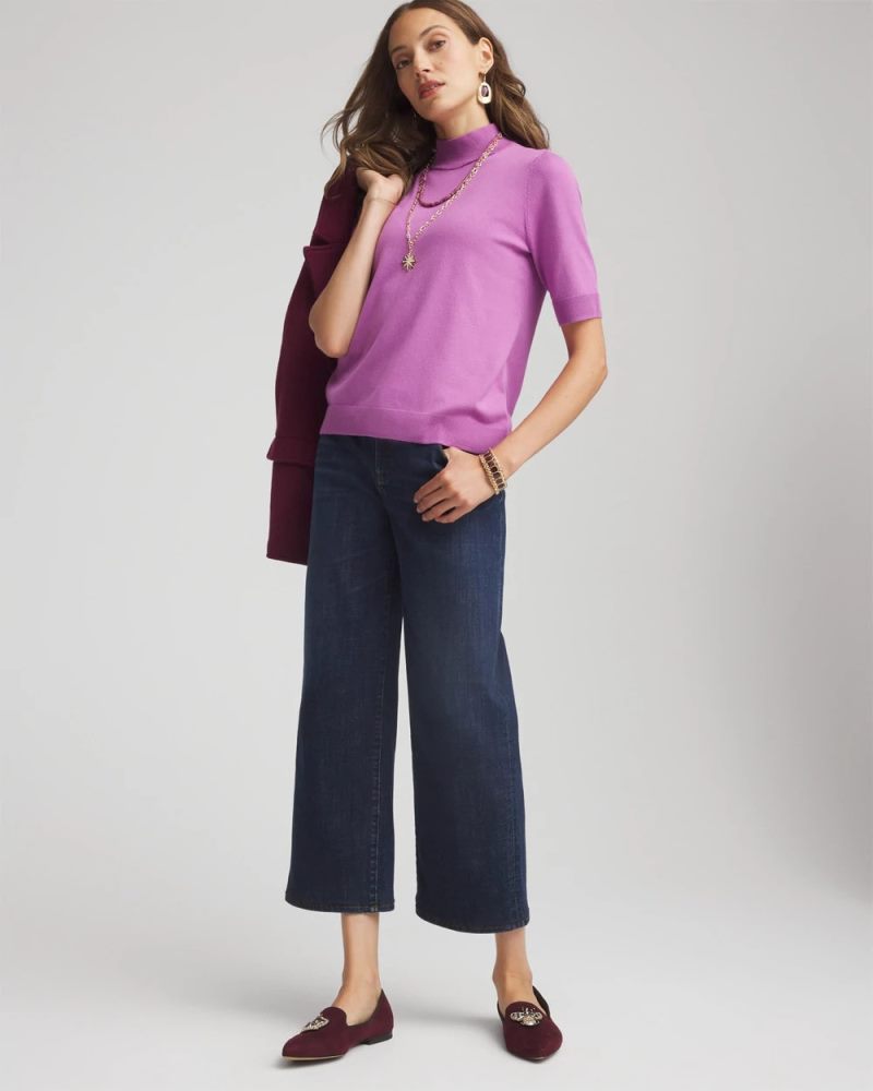 Chicos Ella Elbow Sleeve Mockneck Sweater - GOOSEBERRY