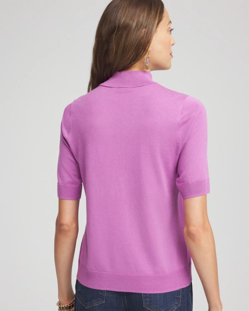 Chicos Ella Elbow Sleeve Mockneck Sweater - GOOSEBERRY