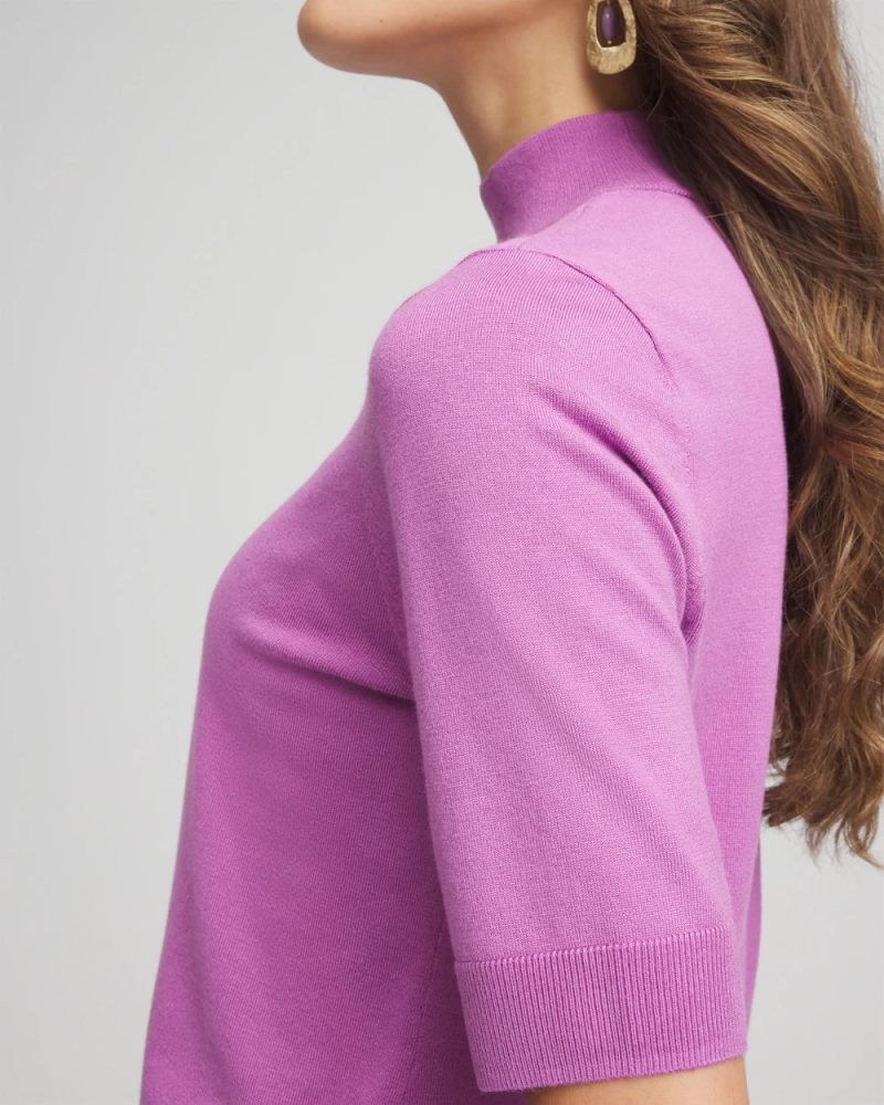 Chicos Ella Elbow Sleeve Mockneck Sweater - GOOSEBERRY