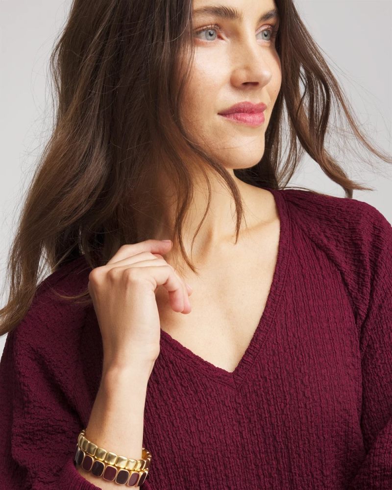 Chicos Textured Raglan V-Neck Top - DEEP CHIANTI