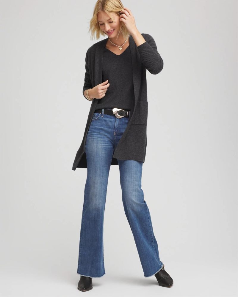 Chicos Relaxed V-Neck Cashmere Sweater - DARK GREY