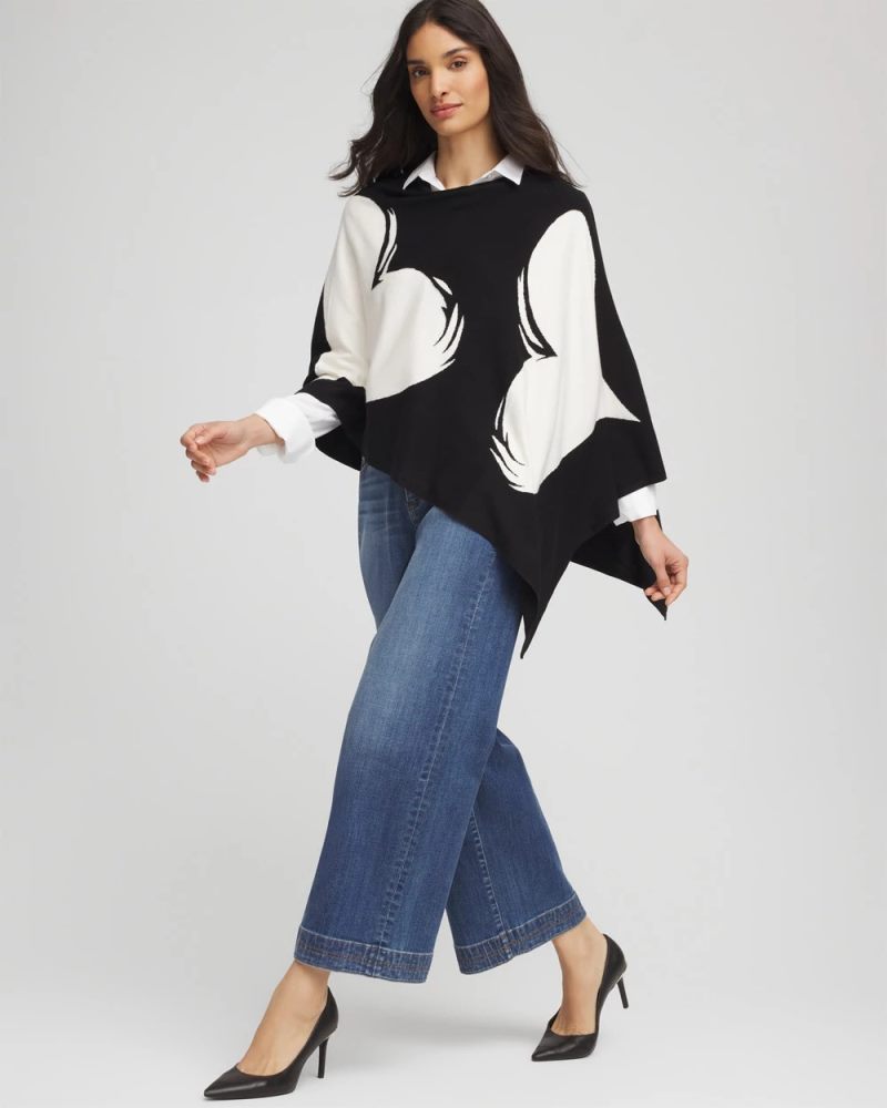 Chicos Love Brush Convertible Sweater Poncho - BLACK