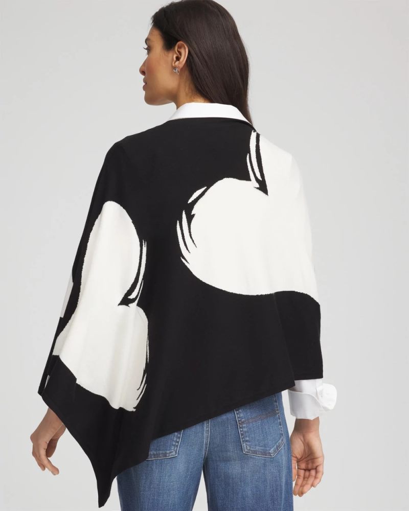 Chicos Love Brush Convertible Sweater Poncho - BLACK