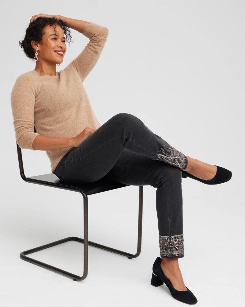 Chicos Cashmere Crew Neck Sweater - CAMEL