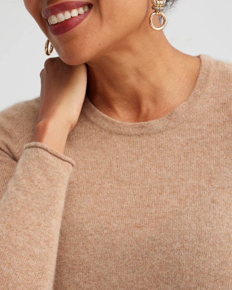 Chicos Cashmere Crew Neck Sweater - CAMEL