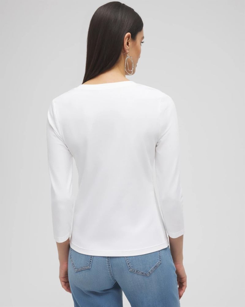 Chicos 3/4 Sleeve Perfect Tee - ALABASTER
