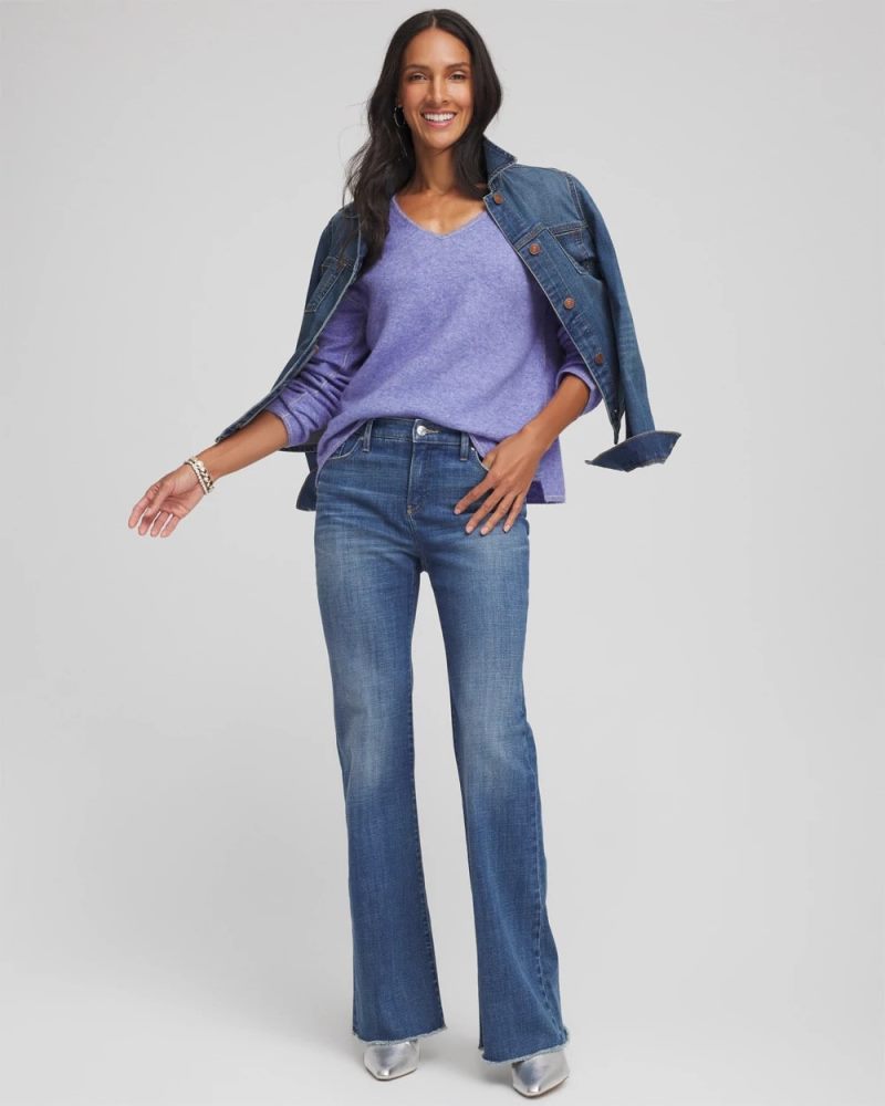 Chicos Contrast Stitch Detail Pullover - VIBRANT IRIS