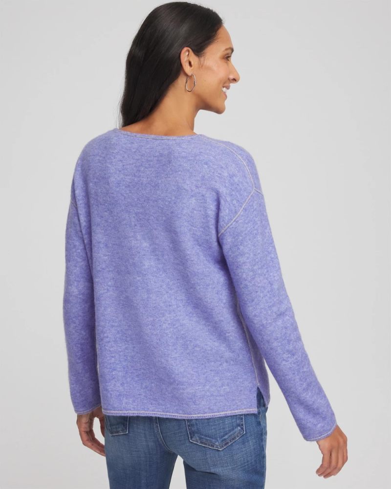 Chicos Contrast Stitch Detail Pullover - VIBRANT IRIS