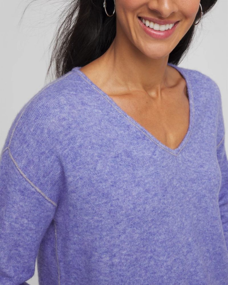 Chicos Contrast Stitch Detail Pullover - VIBRANT IRIS