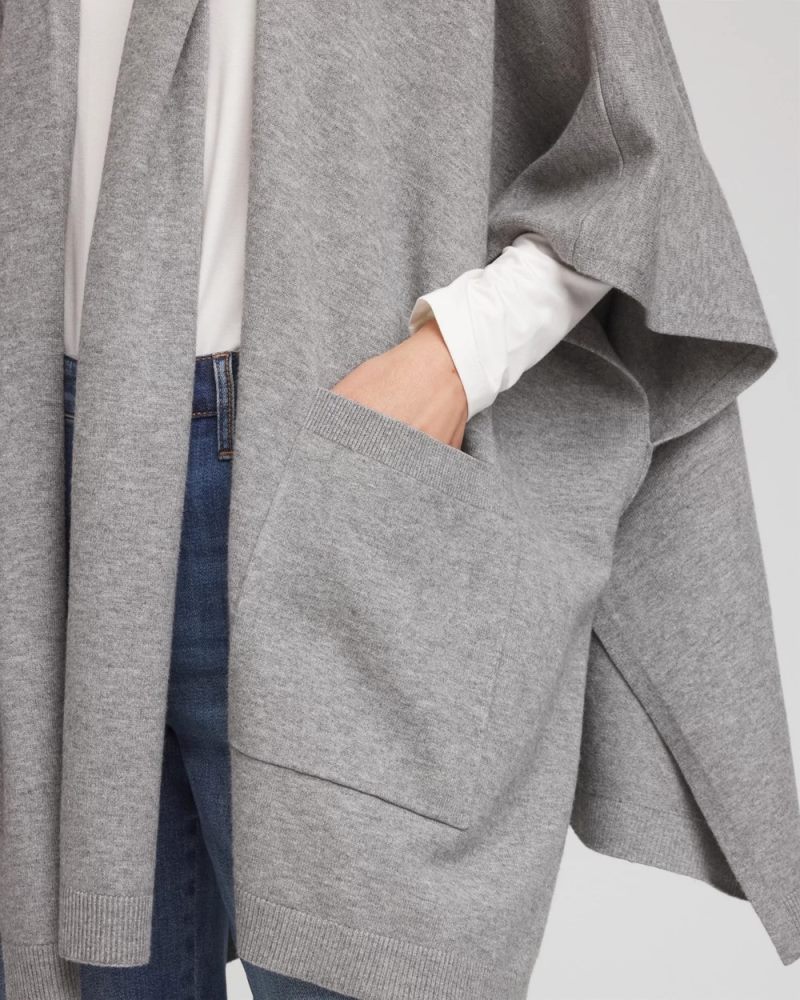 Chicos Long Knit Ruana - MOON SHADE GRAY HEATHER