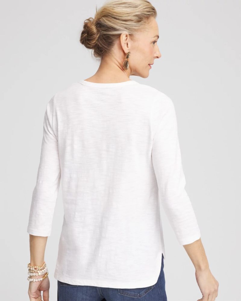 Chicos Slub 3/4-Sleeve Tee - ALABASTER