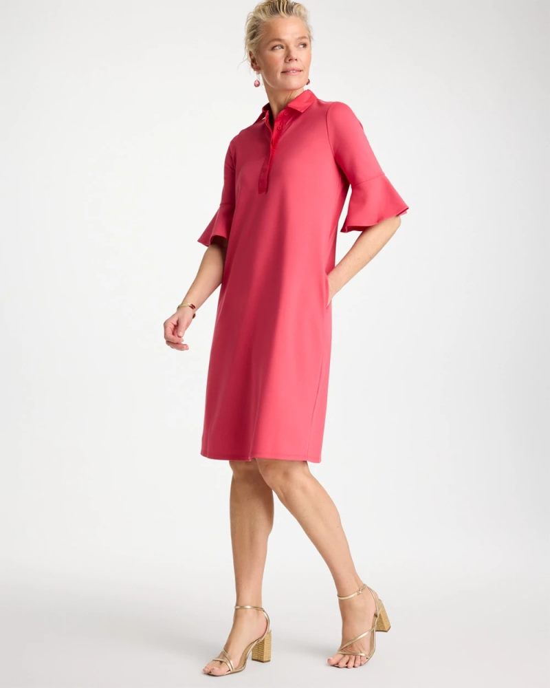 Chicos Knit Flounce Sleeve Dress - HOT HONEYSUCKLE