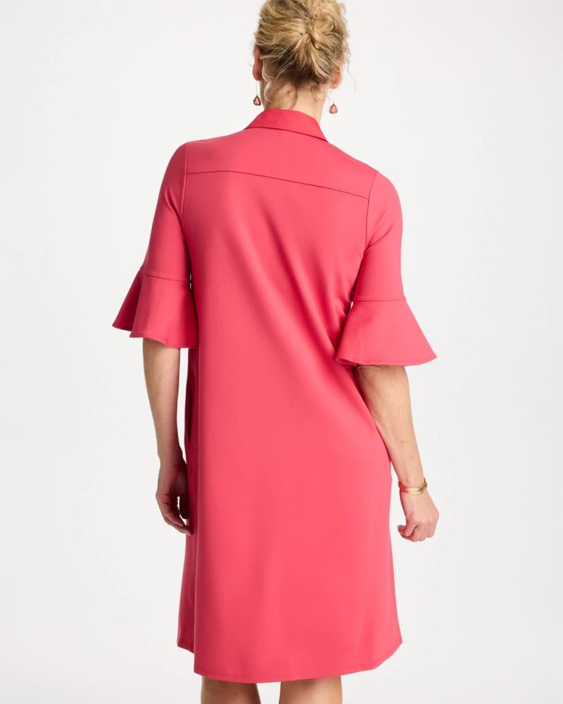 Chicos Knit Flounce Sleeve Dress - HOT HONEYSUCKLE
