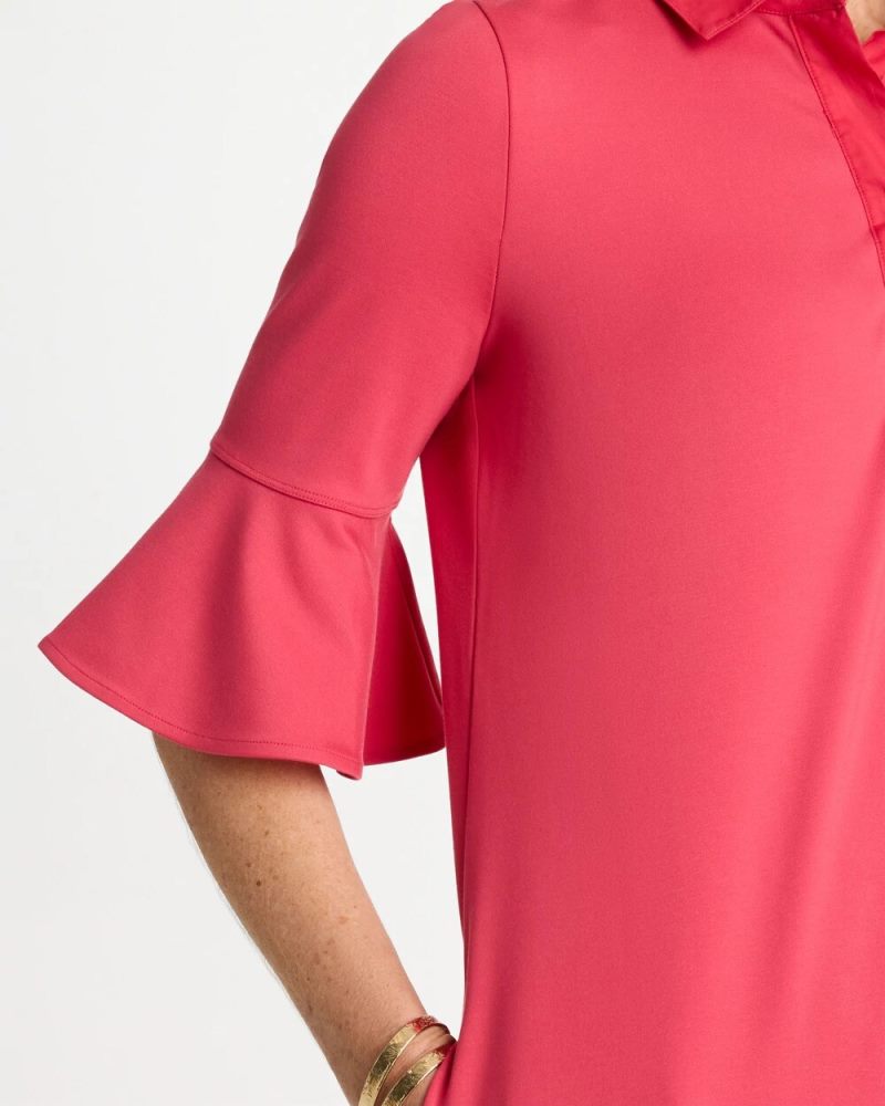 Chicos Knit Flounce Sleeve Dress - HOT HONEYSUCKLE