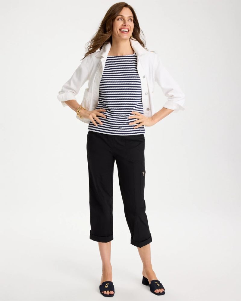 Chicos Cotton Striped Button Tee - PASSPORT BLUE