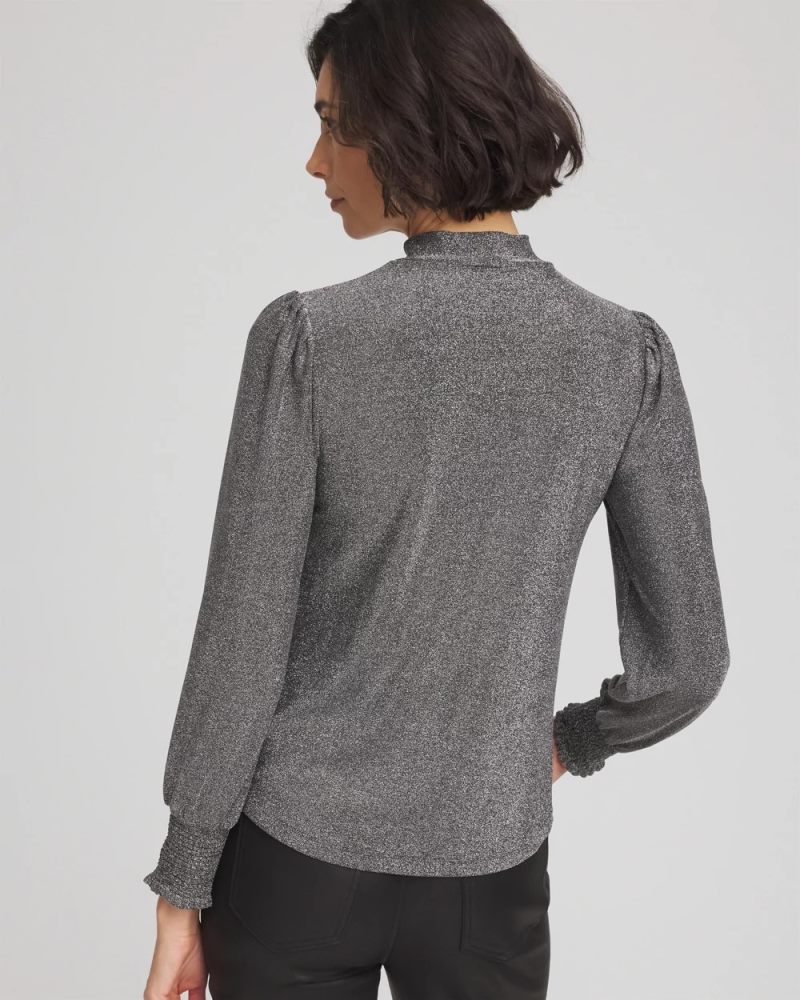 Chicos Sparkle Smocked Top - SILVER GLITTER
