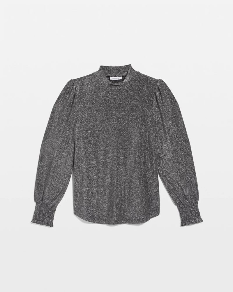 Chicos Sparkle Smocked Top - SILVER GLITTER
