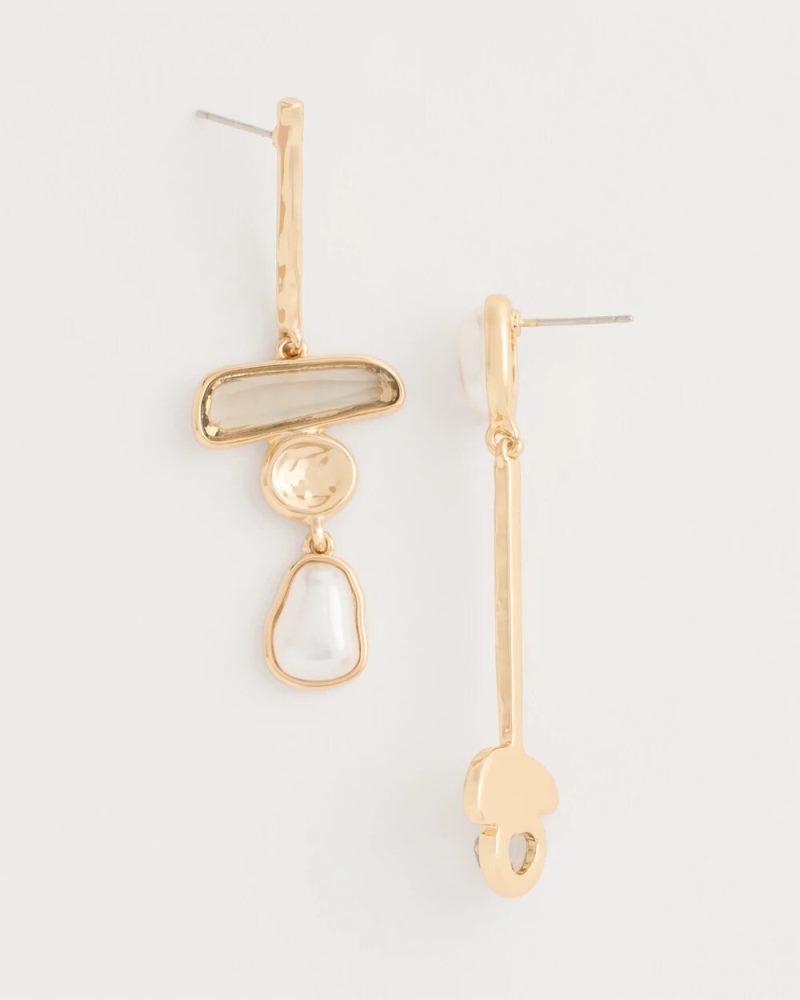 Chicos Asymmetrical Pearlescent Linear Earrings - PEARL