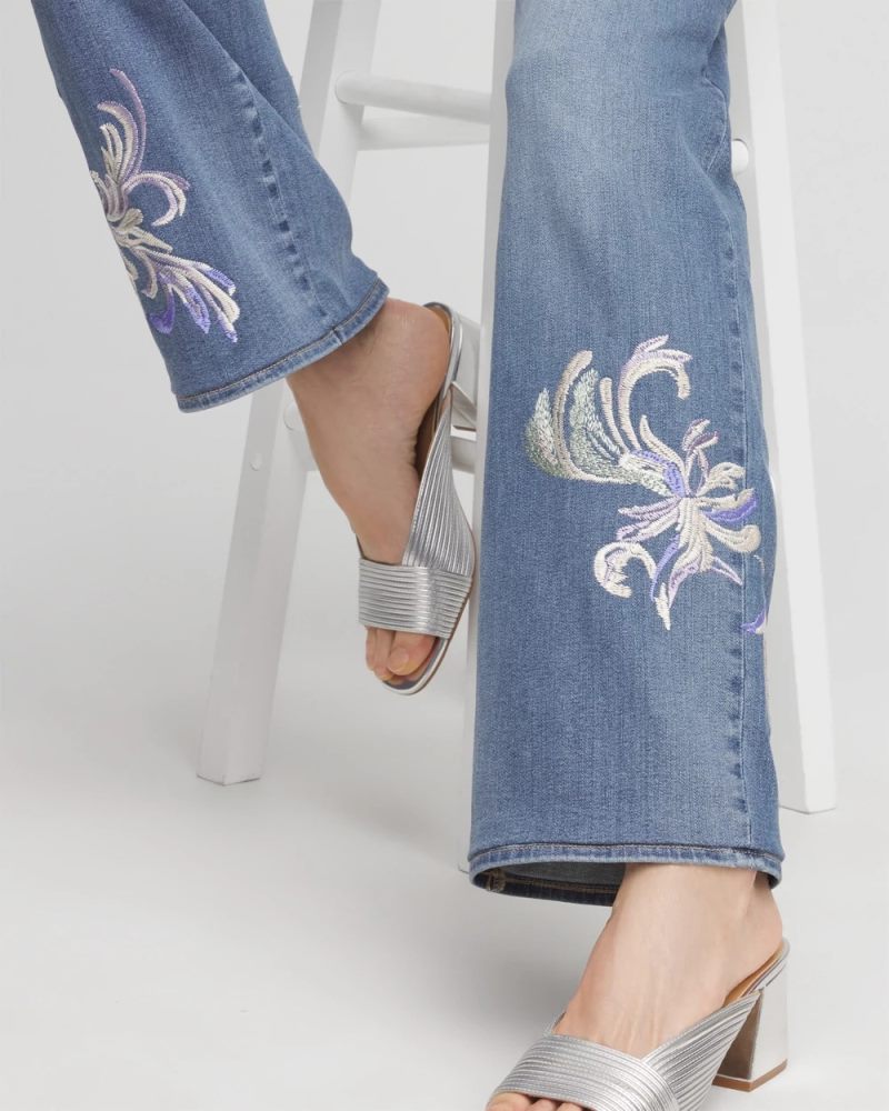 Chicos Embroidered Pull-On Wide-Leg Jeans - SORAYA INDIGO