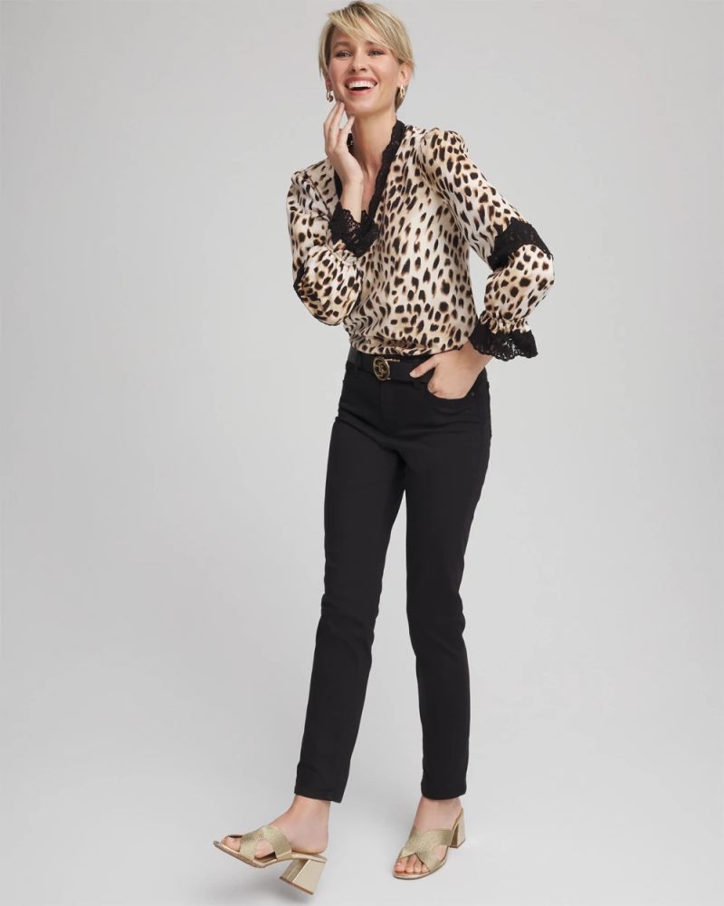 Chicos Animal Print Long-Sleeved Top - ENGLISH CREAM