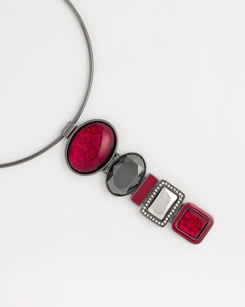Chicos Red Linear Drop Collar Necklace - RED