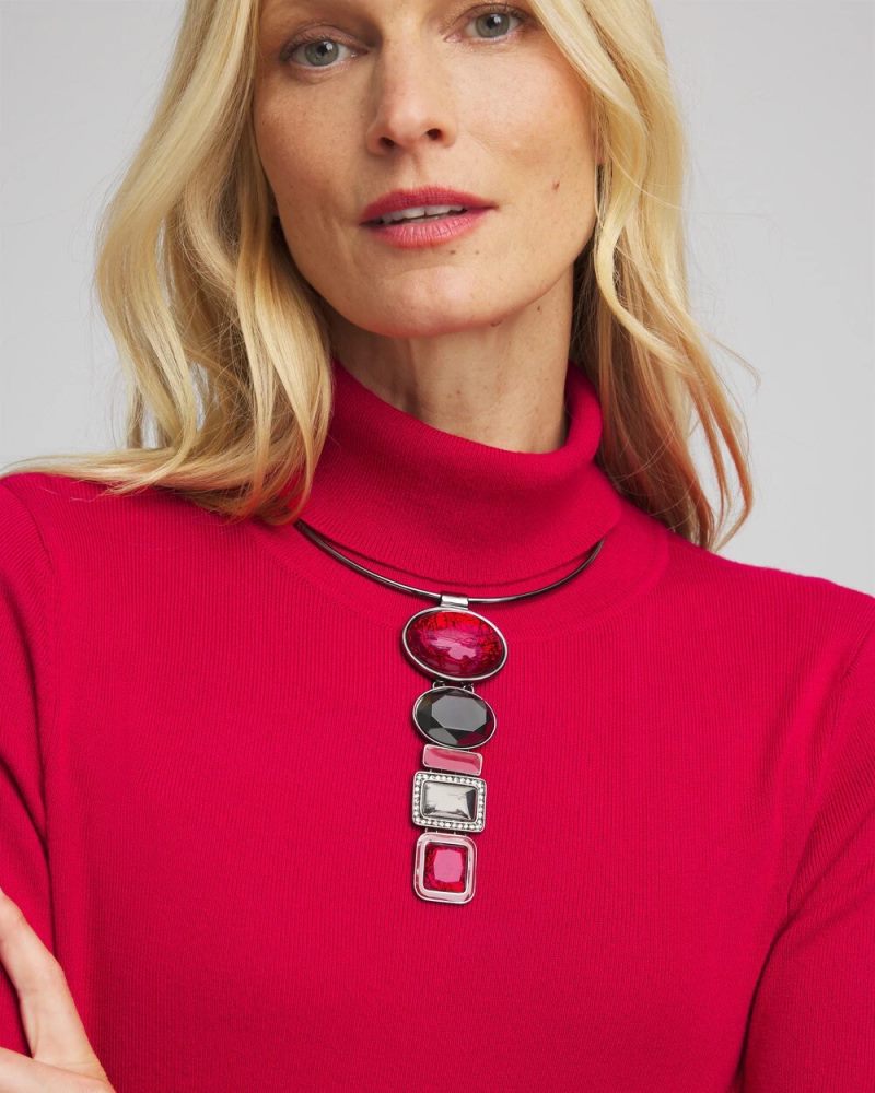 Chicos Red Linear Drop Collar Necklace - RED