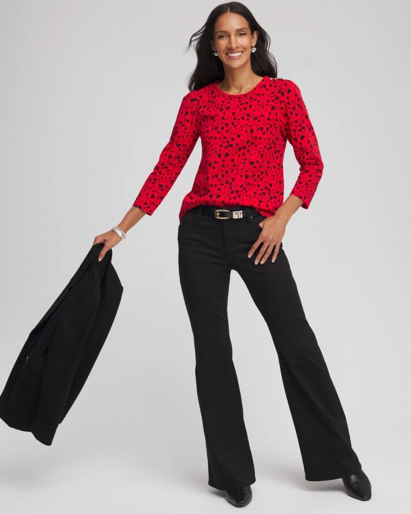 Chicos Lover Girl Button Heart Tee - LOVE LETTER RED