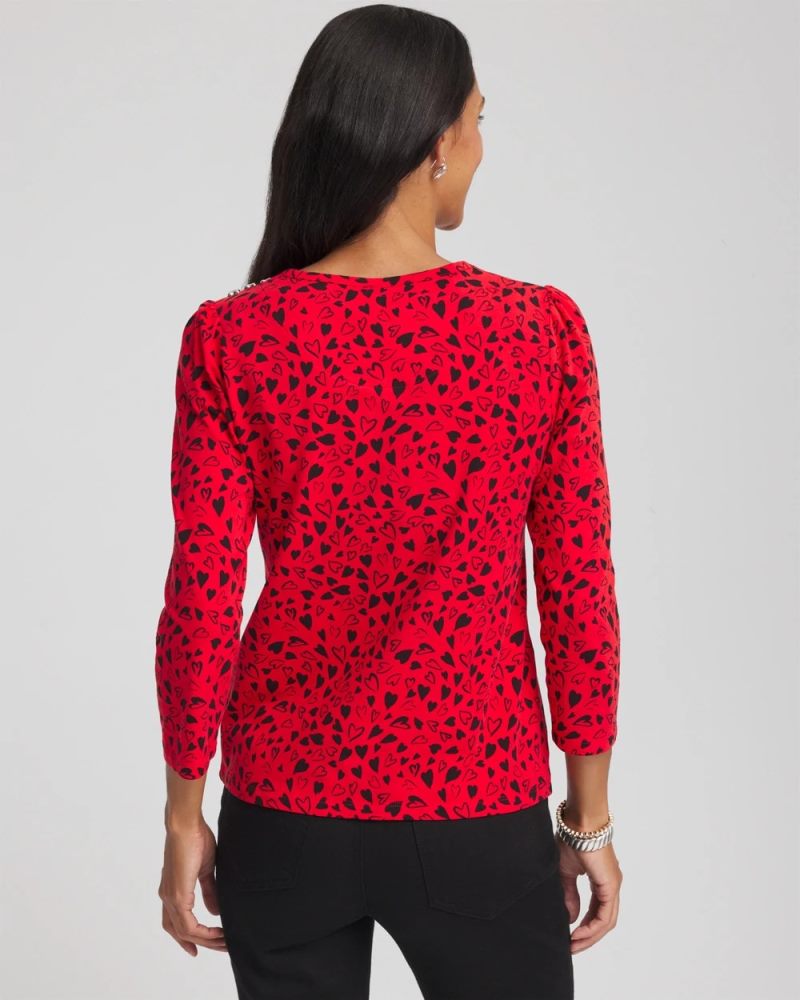 Chicos Lover Girl Button Heart Tee - LOVE LETTER RED