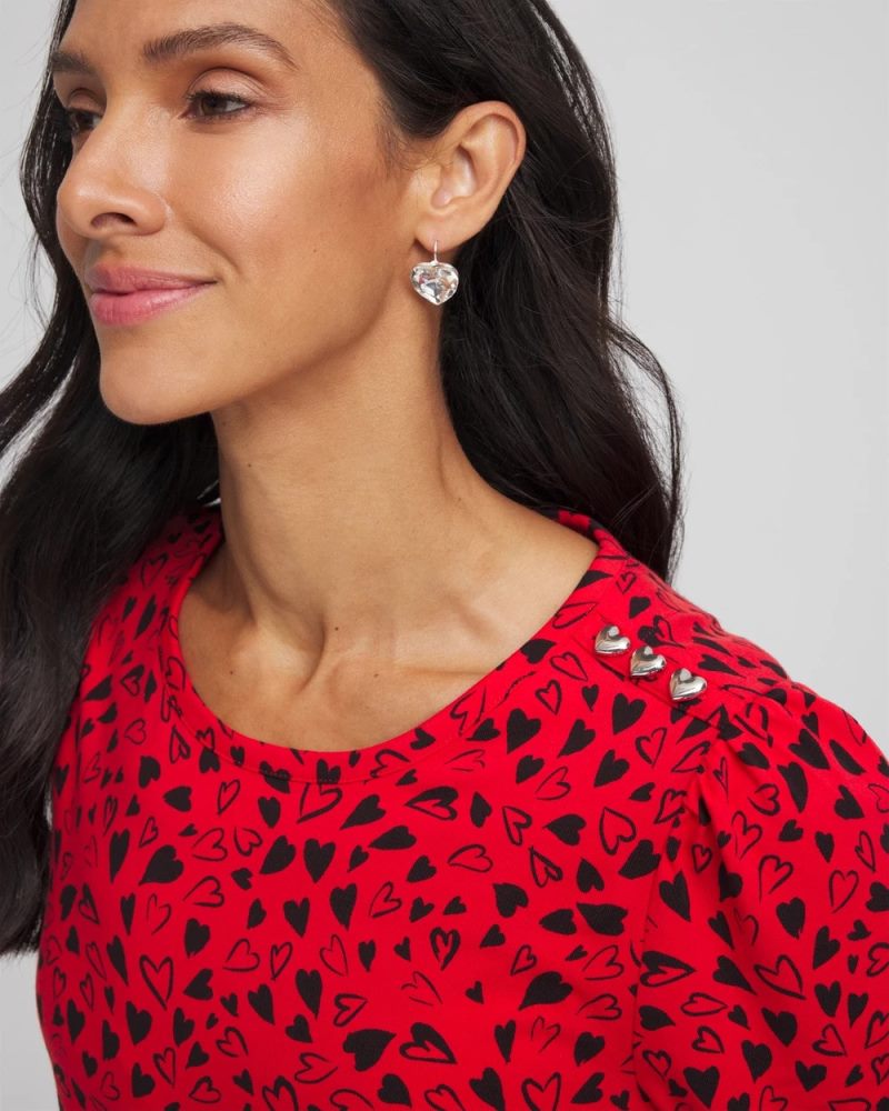 Chicos Lover Girl Button Heart Tee - LOVE LETTER RED
