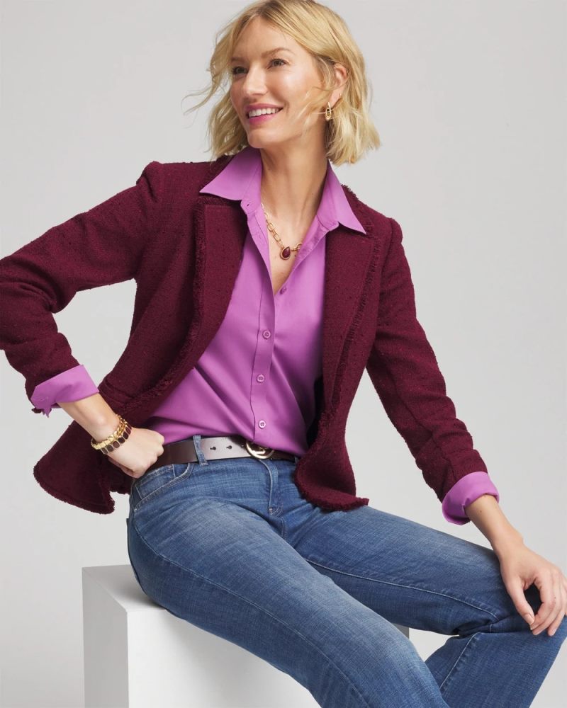 Chicos No Iron Stretch-Sateen Shirt - GOOSEBERRY
