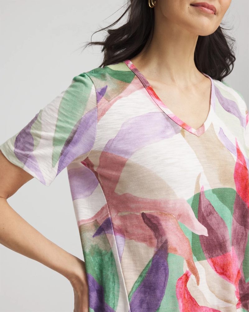 Chicos Floral Short Sleeve Forward-Seam Tee - ALABASTER