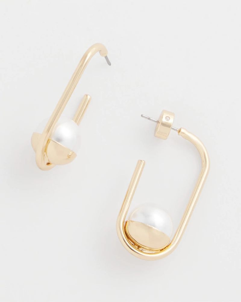 Chicos Pearl Gold Hoop Earrings - PEARL
