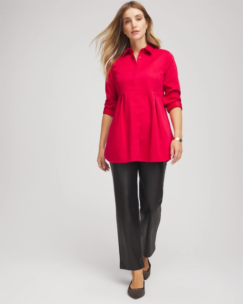 Chicos No Iron Peplum Pleated Shirt - CARMINE RED