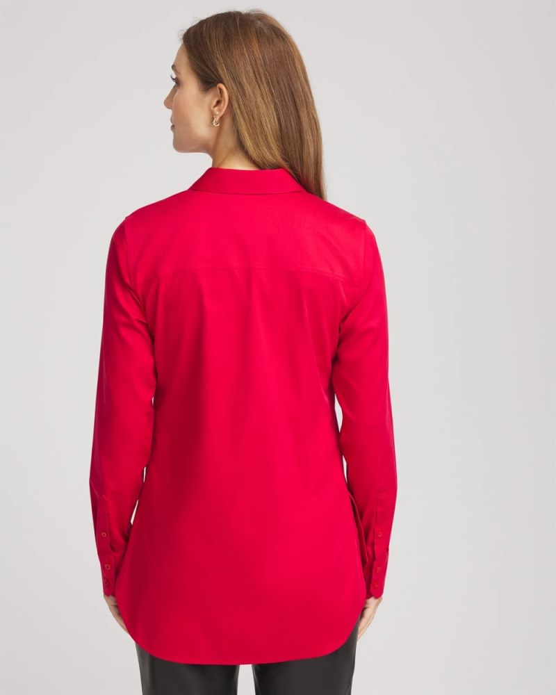 Chicos No Iron Peplum Pleated Shirt - CARMINE RED