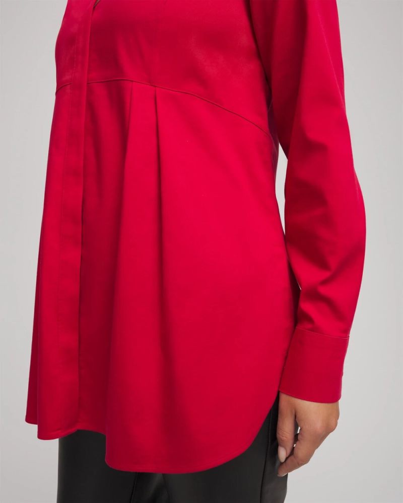 Chicos No Iron Peplum Pleated Shirt - CARMINE RED